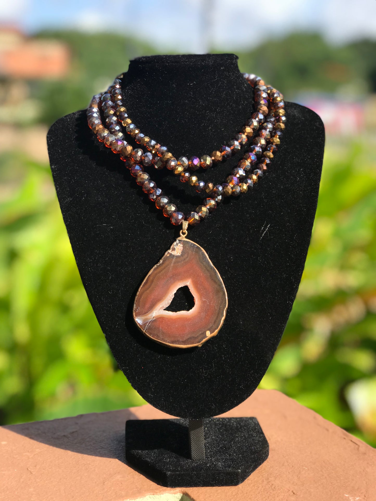 Brown Agate & Crystal Statement Necklace