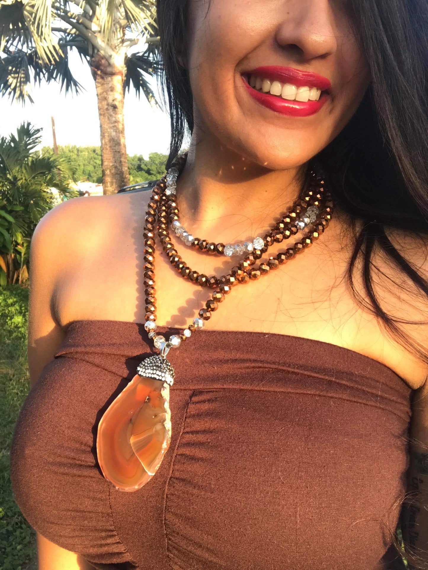 Brown and Sylver Crystal statement necklace